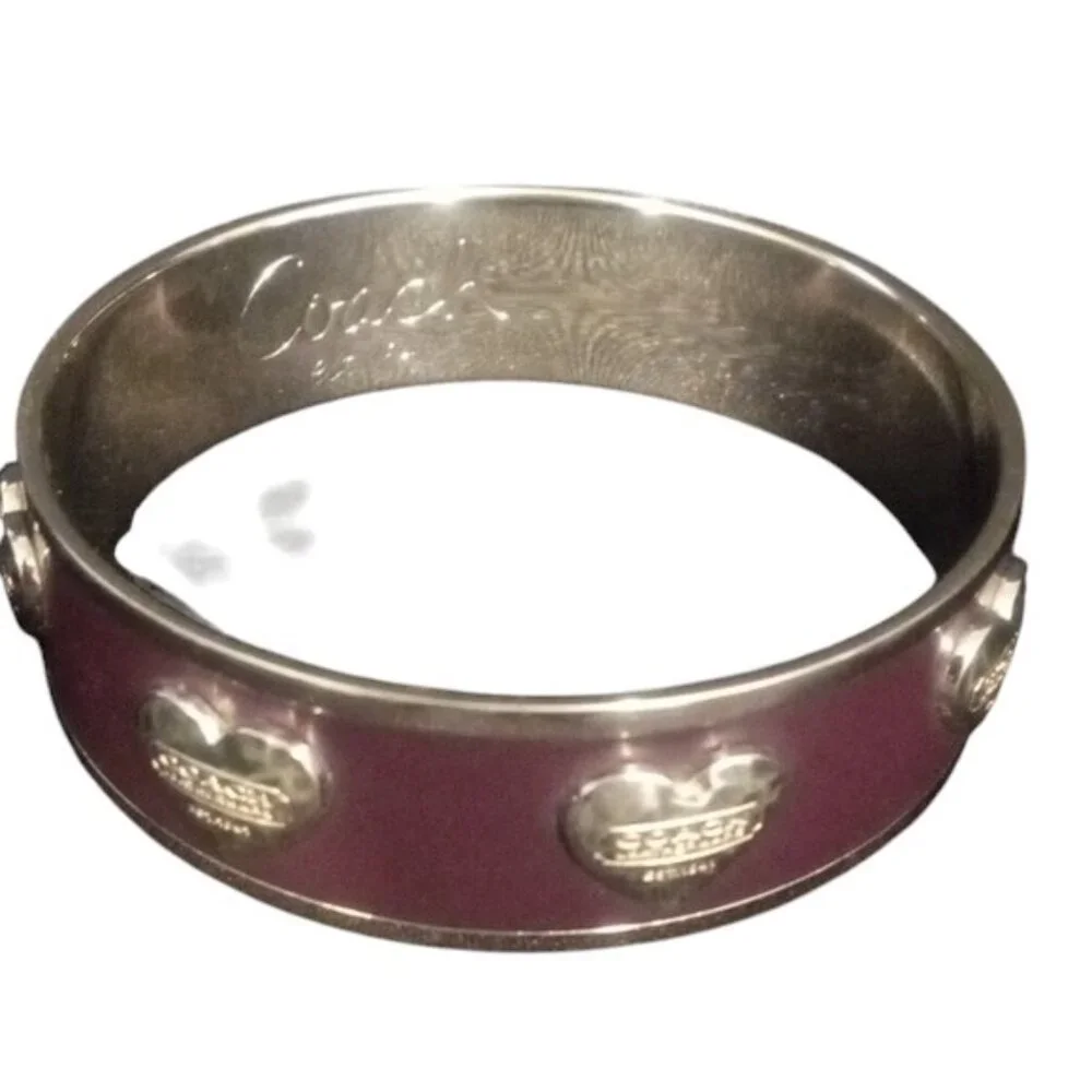 Coach Burgundy Enamel Bangle Bracelet – Heart Logo Detail